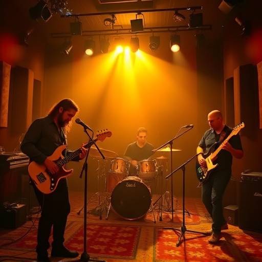 Bandet 'Midnight Sun' under innspilling i Lydriket Studio