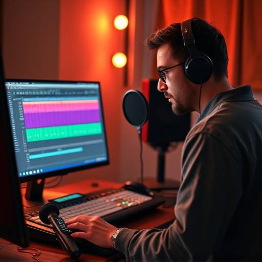 Lydtekniker som jobber med musikkproduksjon på en datamaskin med DAW programvare.